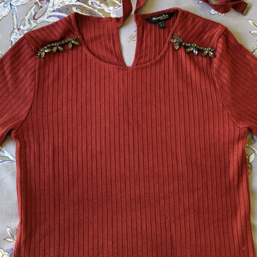 Massimo Dutti Embellished Ribbed Dress